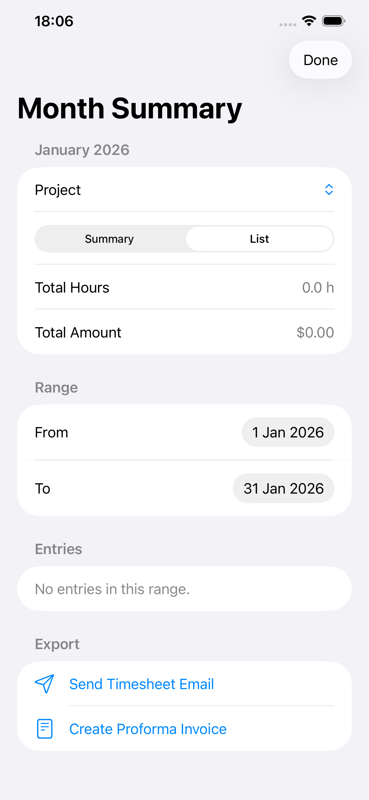 List view screenshot